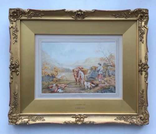 fig 1. Bernard Foster Signed Original 19th Century Antique Watercolour Painting Scottish Hunting Landscape