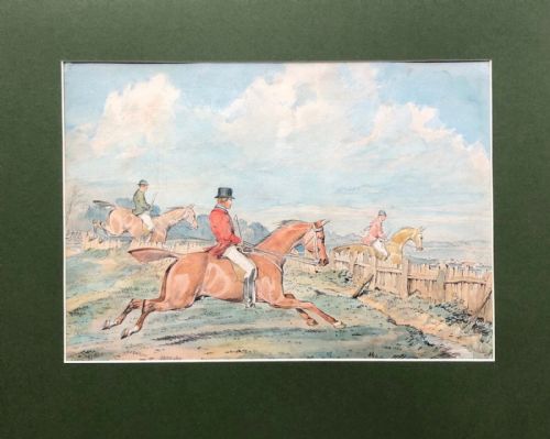 fig 1. Signed H (Henry) Alken Original early 19th Century English Antique Watercolour Painting Fox Hunting Horses & fences
