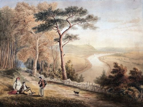 fig 1. Bristol School Original early 19th Century Antique Watercolour Painting Clifton from Shirehampton Avon English Landscape