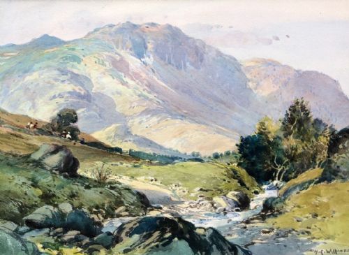 Henry Robinson Wilkinson Signed Early 20th Century Antique Watercolour Painting Little Langdale Valley Cumbria English Lake District Landscape