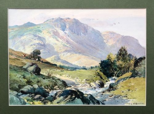 fig 1. Henry Robinson Wilkinson Signed Early 20th Century Antique Watercolour Painting Little Langdale Valley Cumbria English Lake district Landscape