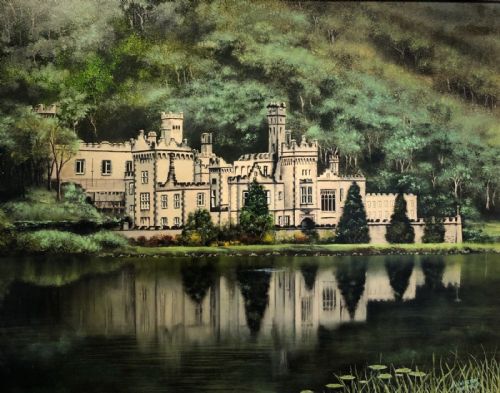 A J Wiseman 1967 Signed Original Vintage Retro Oil Painting on Board Kylemore Abbey Ireland Landscape