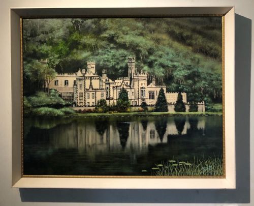 fig 1. A J Wiseman 1967 Signed Original Vintage Retro Oil Painting on Board Kylemore Abbey Ireland Landscape