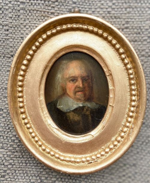 Original Early 19th Century Antique Oil Painting on Copper Oval a Miniature Portrait of Elderly Gentleman