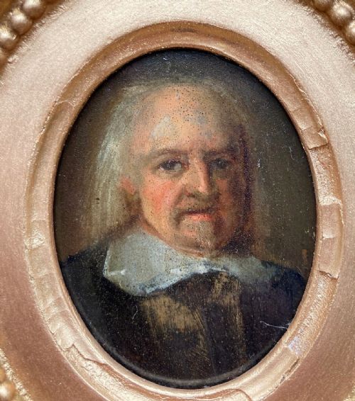 fig 1. Original early 19th Century Antique Oil Painting on Copper Oval a Miniature Portrait of Elderly Gentleman