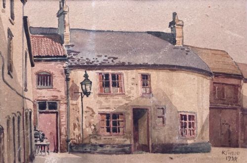fig 1. Karl Salsbury Wood 1944 Signed Original English Vintage Watercolour Painting 'The Old English House'