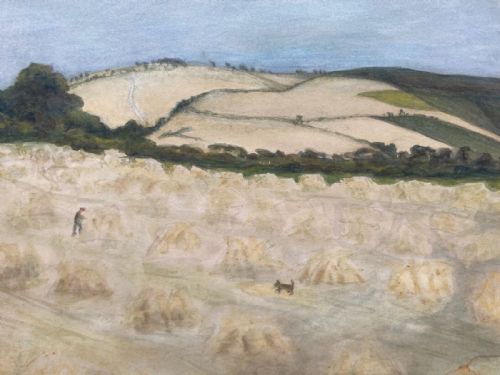 Clara Bradley1962 Signed Original Vintage 20th Century Watercolour Painting English Haystacks in Rillington Fields Yorkshire Landscape