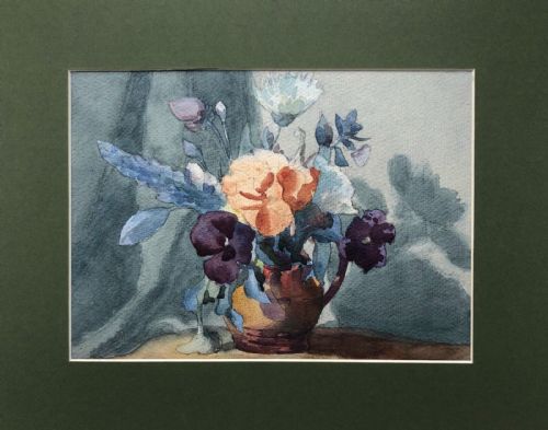 Olive Higginbottom Original Antique Watercolour Still Life Flowers in a Brown Jug Painting  No. 25