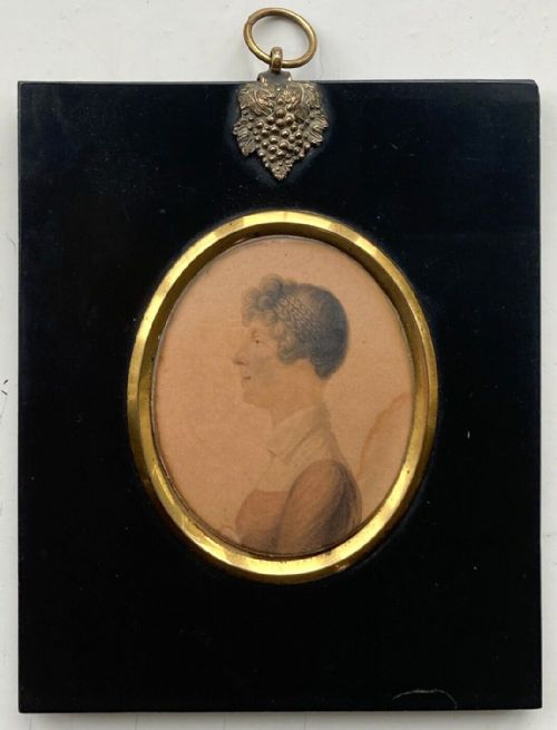 Original Early 19th Century Antique Miniature Watercolour Painting, Profile Portrait of a Georgian Lady Dated 1812