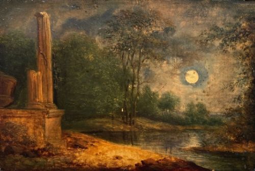 fig 1. TWO Original 19th Century Antique Miniature Oil Paintings Italian School Capriccio Landscapes