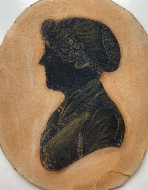 fig 1. Original 18th Century Antique Silhouette Miniature Portrait of a Female Figure dated 1715 verso