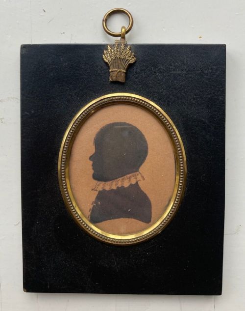 Original Antique 18th Century Silhouette Miniature Young Boy with Ruff Collar