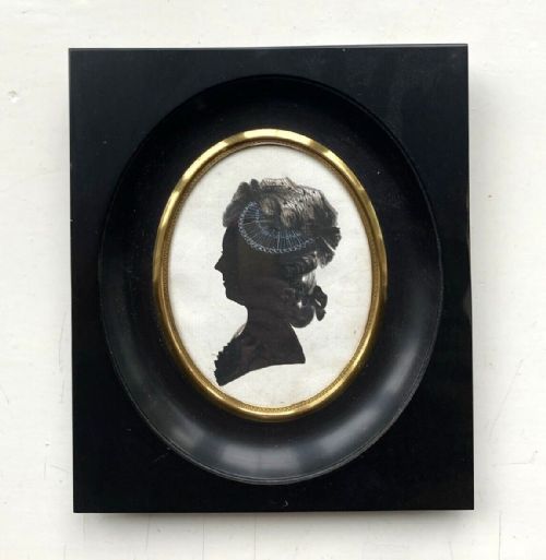 Original 18th Century Antique Silhouette Miniature Titled Verso Margaret Roberts 1702