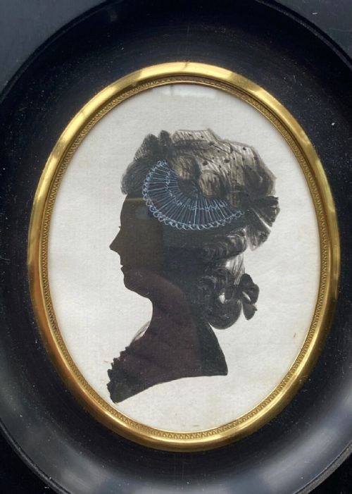 fig 1. Original 18th Century Antique Silhouette Miniature Titled Verso Margaret Roberts 1702