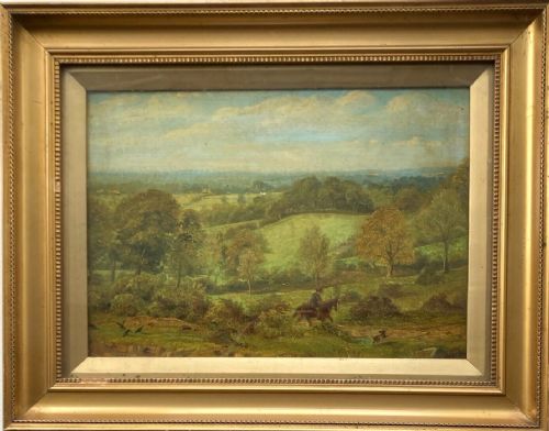 fig 1. Signed E P 1859 (Attributed to E Powell Verso) Original mid 19th Century Original Antique Oil Painting on Panel Dog, Horse & Rider in English Country Landscape