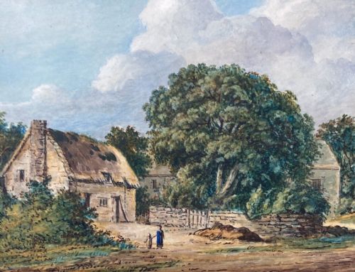 fig 1. Original 19th Century English School Antique Watercolour Painting Figures & Farm Buildings English Country Landscape