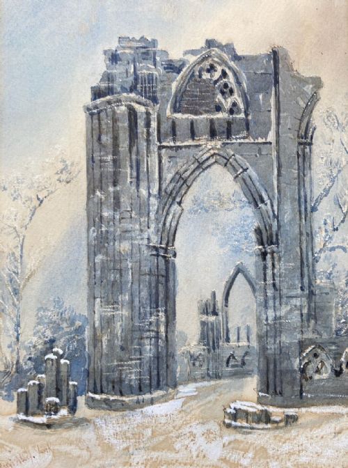 William James Boddy Original 19th Century Antique Watercolour Painting St Mary's Abbey in Snow Museum Gardens York Yorkshire Landscape