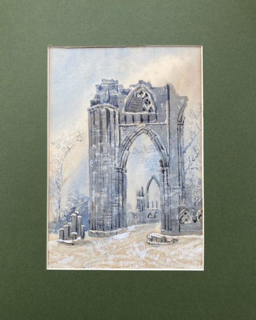 fig 2. William James Boddy Original 19th Century Antique Watercolour Painting St Mary's Abbey in Snow Museum Gardens York Yorkshire Landscape
