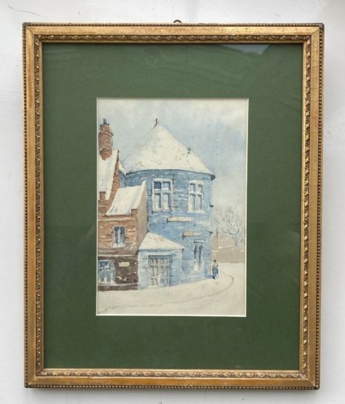 fig 1. William James Boddy Original 19th Century English Antique Watercolour Painting Marygate Postern York in Snow Yorkshire Landscape