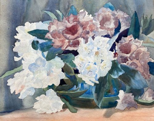 Olive Higginbottom Large Framed Original Early20th Century Antique Watercolour Painting Still Life Study of Rhododendron Flowers No 30