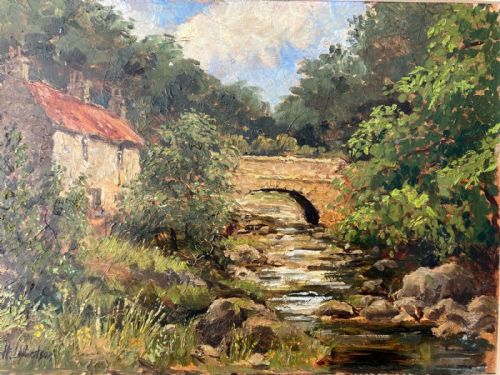 H Ibbotson Signed Original Mid 20th Century English Oil Painting Beck Hole Near Whitby Bridge & River North Yorkshire Landscape
