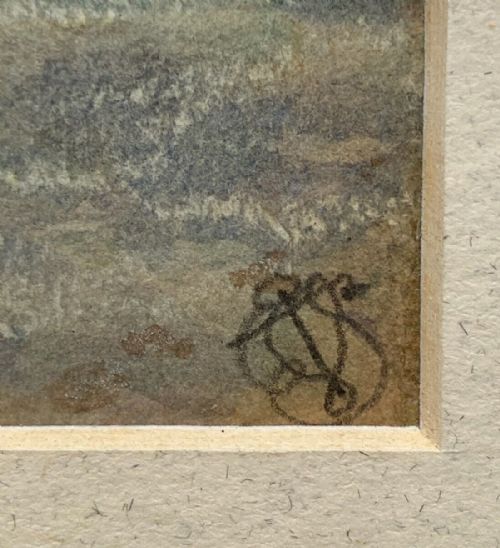 fig 1. Indistinctly Monogrammed Signed Original 19th Century Antique Watercolour Painting Rough Sea Shipping Seascape 
