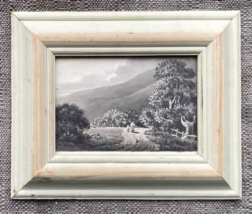 fig 1. Original 19th Century Antique Grisaille Watercolour Painting Figures in a Country Landscape