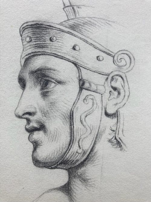 fig 1. Original 19th Century Antique Charcoal Pencil Portraits Side Profiles of Roman Gentlemen