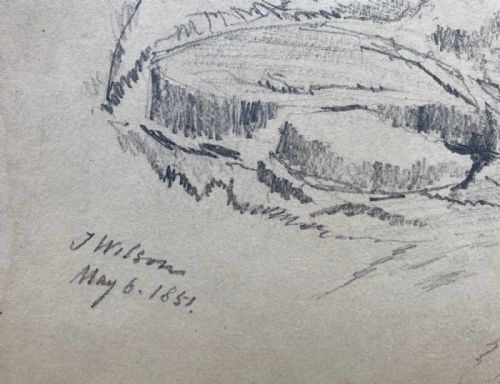fig 1. Signed J Wilson 1851 Original 19th Century Antique Pencil Sketch Water Mill English Landscape Study