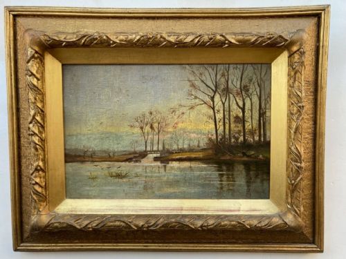 Original 19th Century English School Antique Oil Painting on Canvas Sandford Weir Oxfordshire Landscape