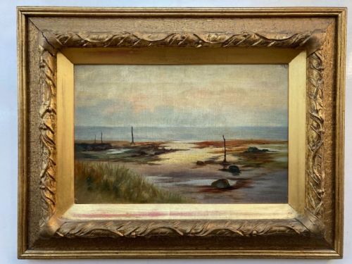 Original 19th Century Antique English School Oil Painting on Canvas Robin Hood's Bay North Yorkshire Seascape Landscape