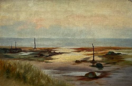 fig 1. Original 19th Century Antique English School Oil Painting on Canvas Robin Hood's Bay North Yorkshire Seascape Landscape