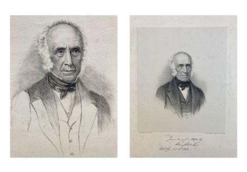 Original 19th Century Antique Pencil Drawing Portrait & 1853 Engraving of Same Distinguished Gentleman