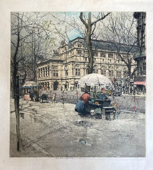 After Robert Kasimir 1954 Signed Colour Etching of Vienna Opera House, Austria