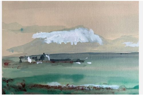 Kenneth Holmes Mid 20th Century Vintage Watercolour Painting Snow Ben Nevis from Corpach Scotland