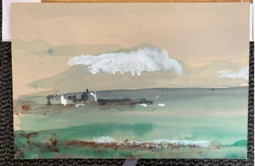 fig 1. Kenneth Holmes mid 20th Century Vintage Watercolour Painting Snow Ben Nevis from Corpach Scotland
