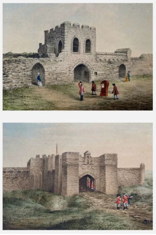F Wood Signed & Inscribed Circa 1900 Original Antique Pair of Watercolour Paintings Newcastle Entrance Gates