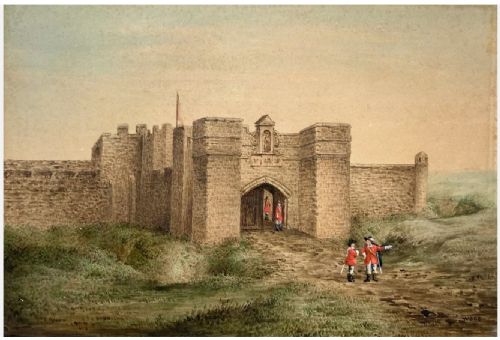 fig 1. F Wood Signed & Inscribed Circa 1900 Original Antique Pair of Watercolour Paintings Newcastle Entrance Gates
