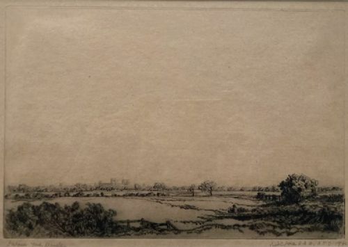 fig 1. Frederick (Fred) Cecil Jones Signed 1940 original Etching 'Distant View of York Minster' Yorkshire Landscape