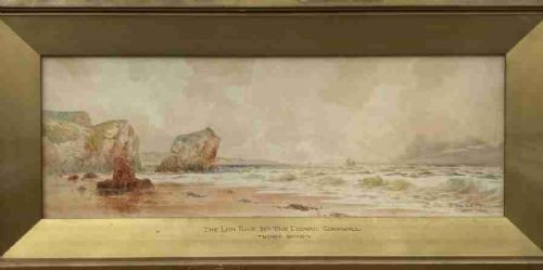fig 1. Thomas Sidney Signed Original Late 19th Century Antique Watercolour Painting in original Frame The Lion Rock, Nr the Lizard, Cornwall English Seascape