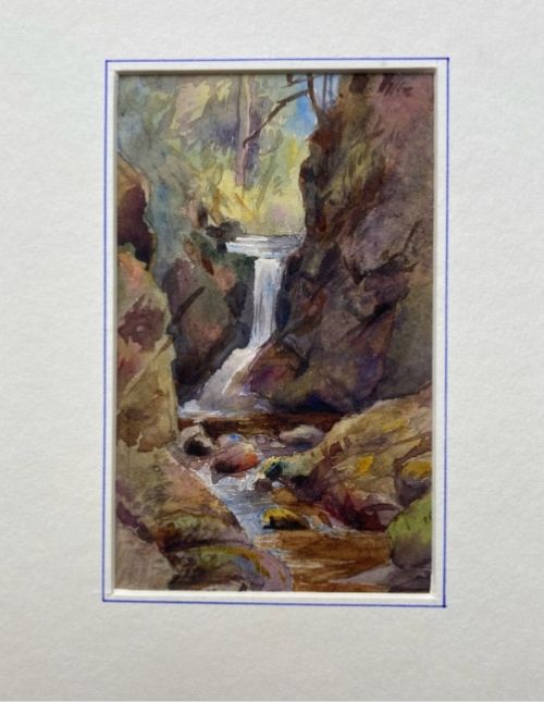 fig 1. HENRIETTA ELIZABETH HOWARD Original 19th Century Antique Painting Geroldsau Waterfall Austria Mounted Sketch from Artists Sketchbook