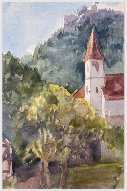 HENRIETTA ELIZABETH HOWARD Original 19th Century Antique Watercolour Painting Ebersteinburg in Austria Mounted from Artists Sketchbook
