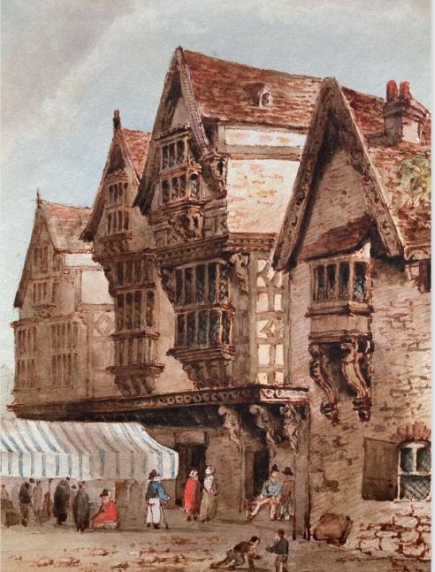 Manner of Samuel Prout Original early 19th Century Antique Watercolour Painting Continental Market & Timber Framed Houses