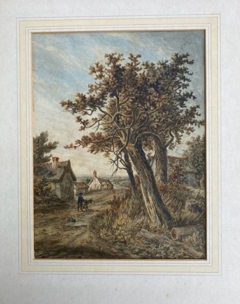 fig 1. J G Zobel Signed Original early 19th Century English Antique Watercolour Painting 'The Ancient Tree' Norfolk Landscape