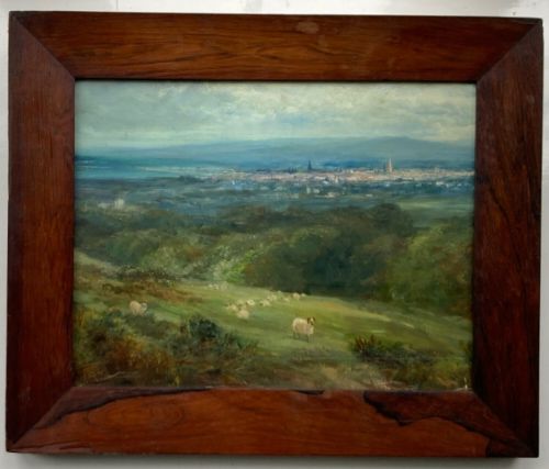 John Macwhirter Signed Original Antique Oil Painting Canvas laid on Board Distant View of Ayr in Scotland British Landscape