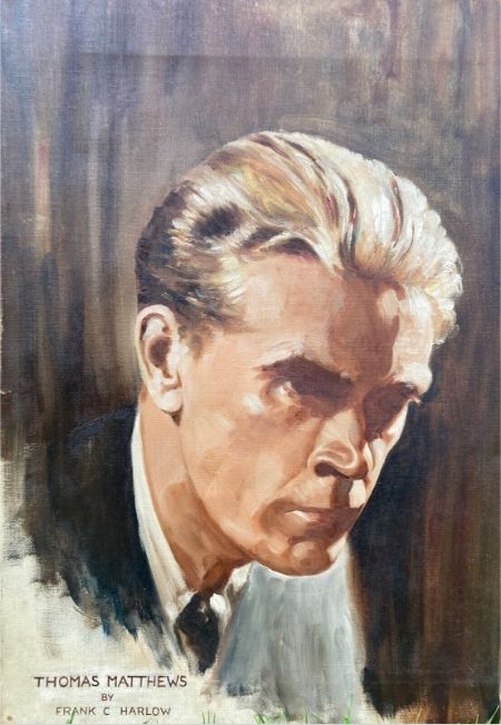 Frank C Harlow Signed Original mid 20th Century English Vintage Oil Painting on Canvas Portrait of a Gentleman, Titled Thomas Matthews