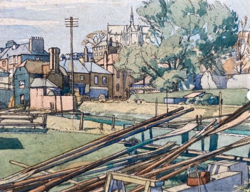 Frank Charles Medworth 1920 Original Monogrammed English Antique Watercolour & Pen Painting Arundel West Sussex English Landscape