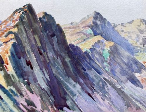 Orlando Greenwood Original mid 20th Century English Vintage Watercolour Painting Mountain Landscape Artists Studio Sale Stamped