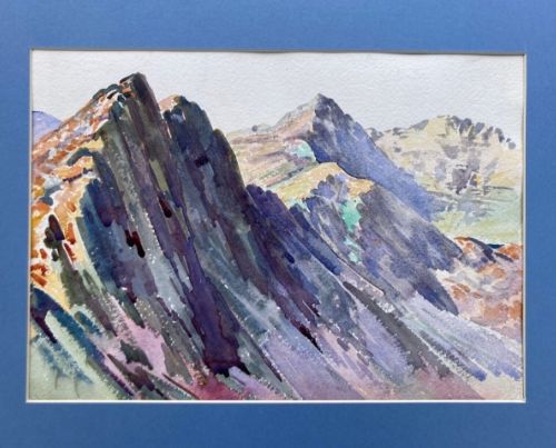 fig 1. Orlando Greenwood Original mid 20th Century English Vintage Watercolour Painting Mountain Landscape Artists Studio Sale Stamped