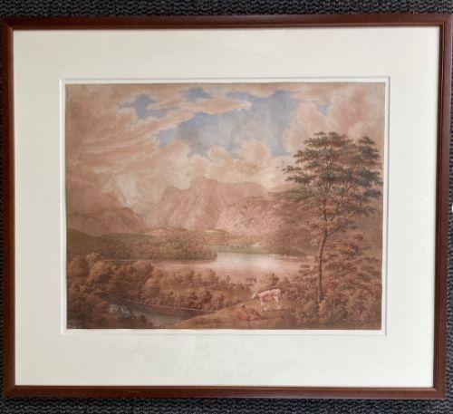 fig 1. William Green (1760-1823) Original Early 19th Century Antique Watercolour Painting Windermere with Langdale Pikes English Lake District Landscape